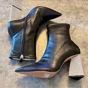Schutz Cyrus Leather Crystal Embellished Heel Ankle Boots Black NEW Size 7.5